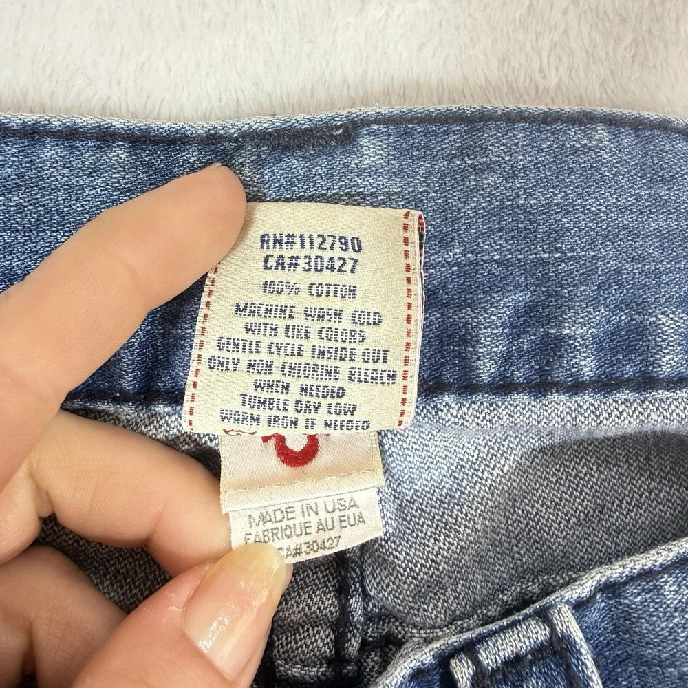 Vtg True Religion Ricky Big T Jeans Mens 34X33 Blue Straight Made In US Flap